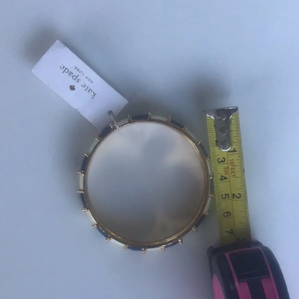 Kate Spade Gold, white ivory and Navy Striped beaded Bracelet chunky bangle - Picture 8 of 16
